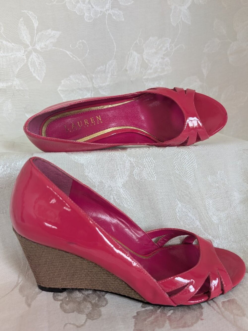 LAUREN Ralph Lauren Genuine Patent Leather Vibrant Pink Wedge